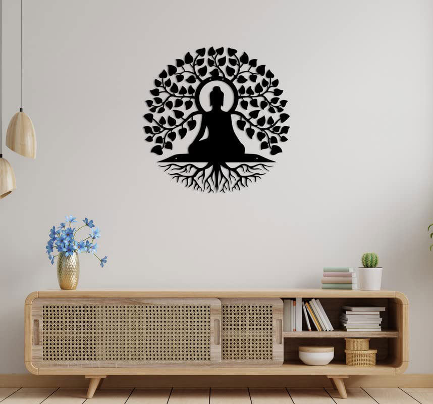 Metal Wall Hangings Buddha Statue Tree Of Life Indoor Iron Hanging Painting