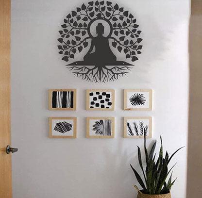Metal Wall Hangings Buddha Statue Tree Of Life Indoor Iron Hanging Painting