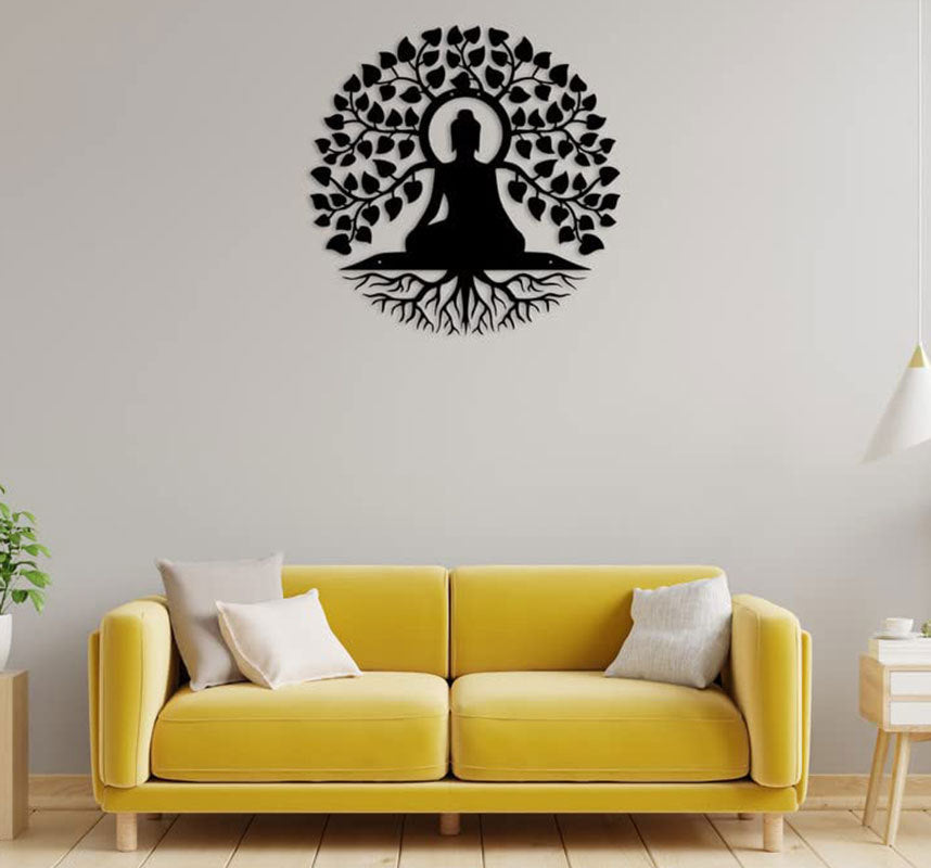 Metal Wall Hangings Buddha Statue Tree Of Life Indoor Iron Hanging Painting