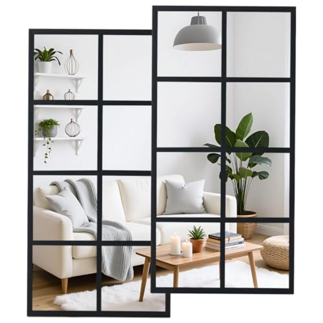 Window pane grid wall mirror close-up detail