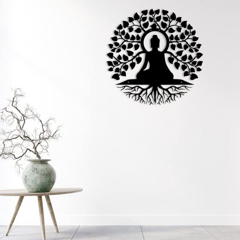 Metal Wall Hangings Buddha Statue Tree Of Life Indoor Iron Hanging Painting