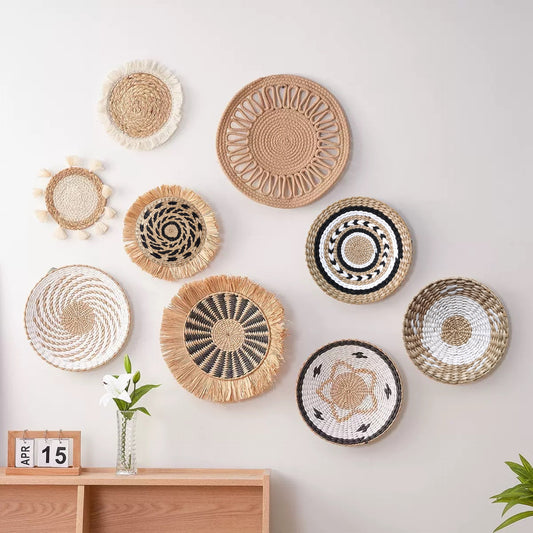 Handwoven straw wall hanging set