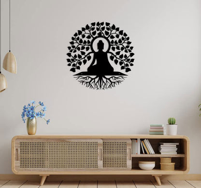 Metal Wall Hangings Buddha Statue Tree Of Life Indoor Iron Hanging Painting