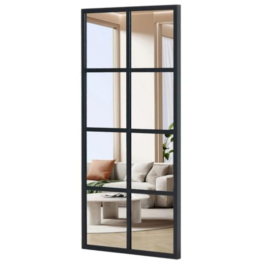 Window pane grid wall mirror, black metal frame