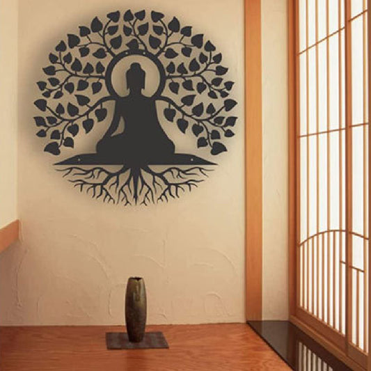 Metal Wall Hangings Buddha Statue Tree Of Life Indoor Iron Hanging Painting