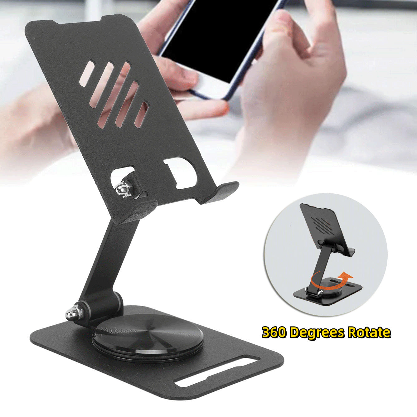 360 Degrees Rotate Metal Desk Mobile Phone Holder Stand For Phone Pad Adjustable Desktop Tablet Holder Table Cell Phone Stand