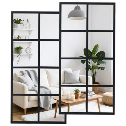 Window pane grid wall mirror close-up detail