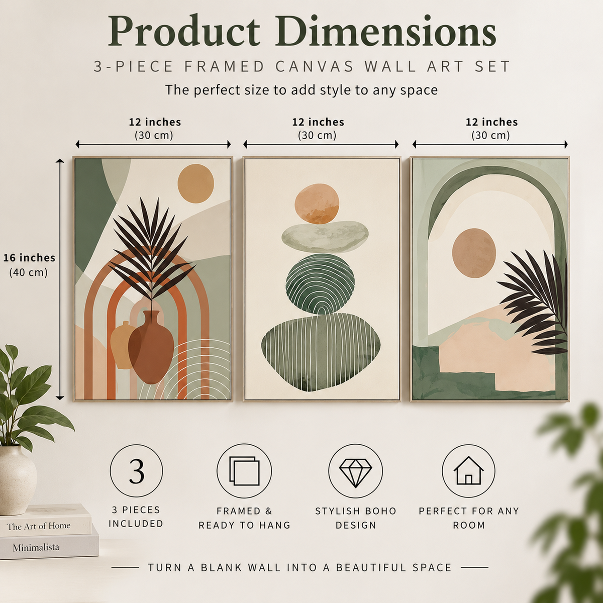 Boho 3-Piece Framed Canvas Wall Art Set