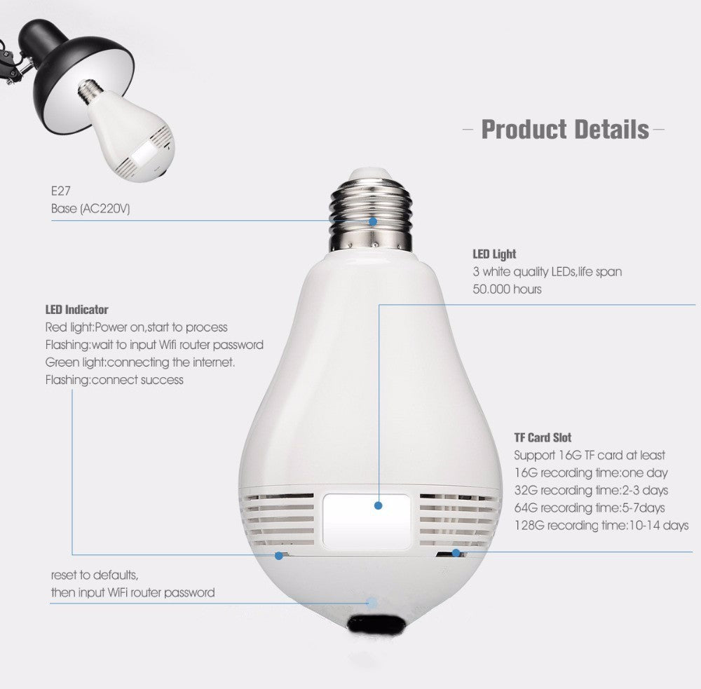 Smart wifi Bulb Camera For Remote Monitoring