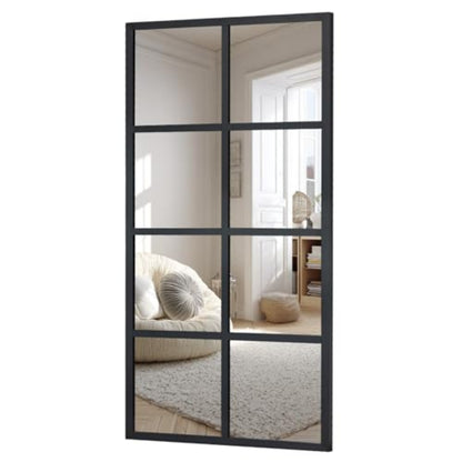 Window pane grid wall mirror styled on wall